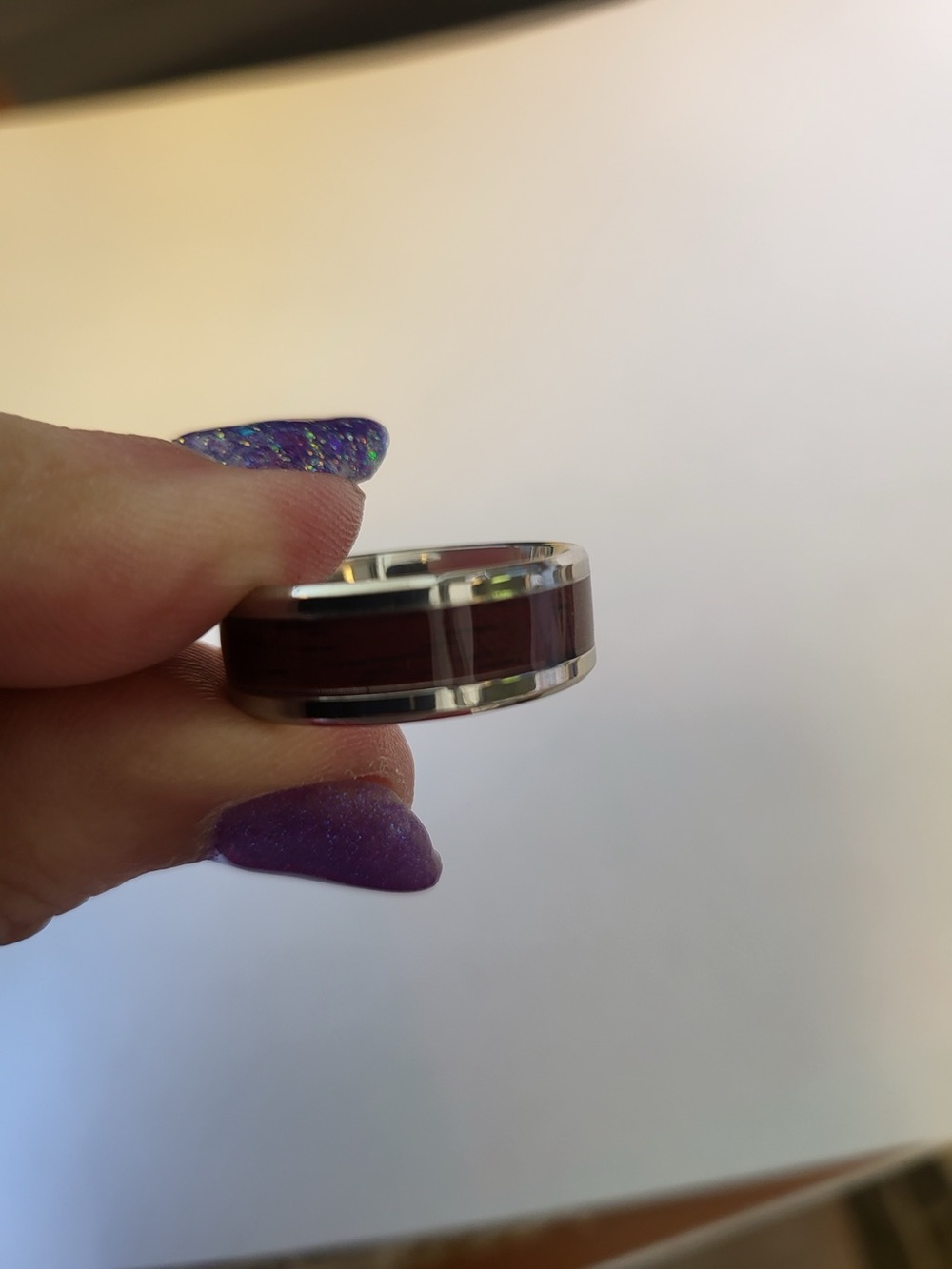 Men’s Stainless Steel Ring With Brown Wood Inlay
